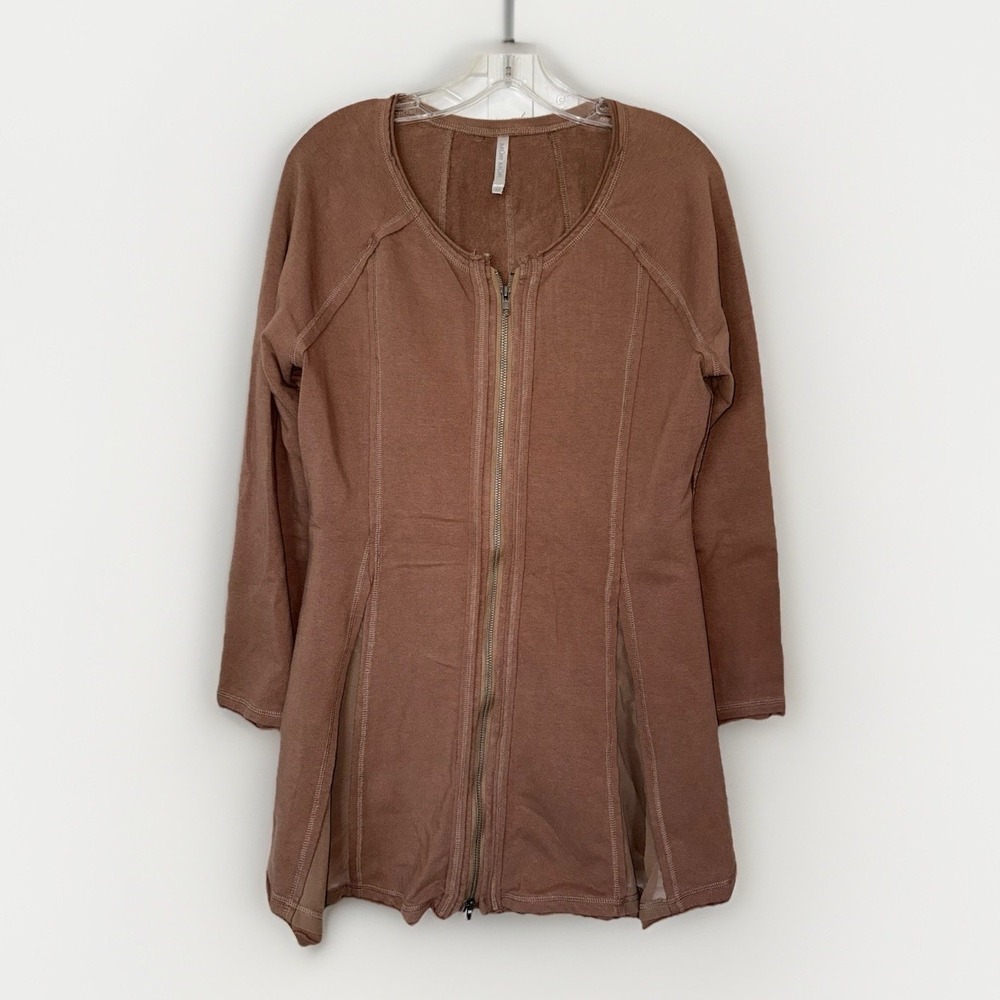 Mur Mur Zip Tunic Jacket Brown Cotton Lagenlook Boho Minimalist Womens Medium